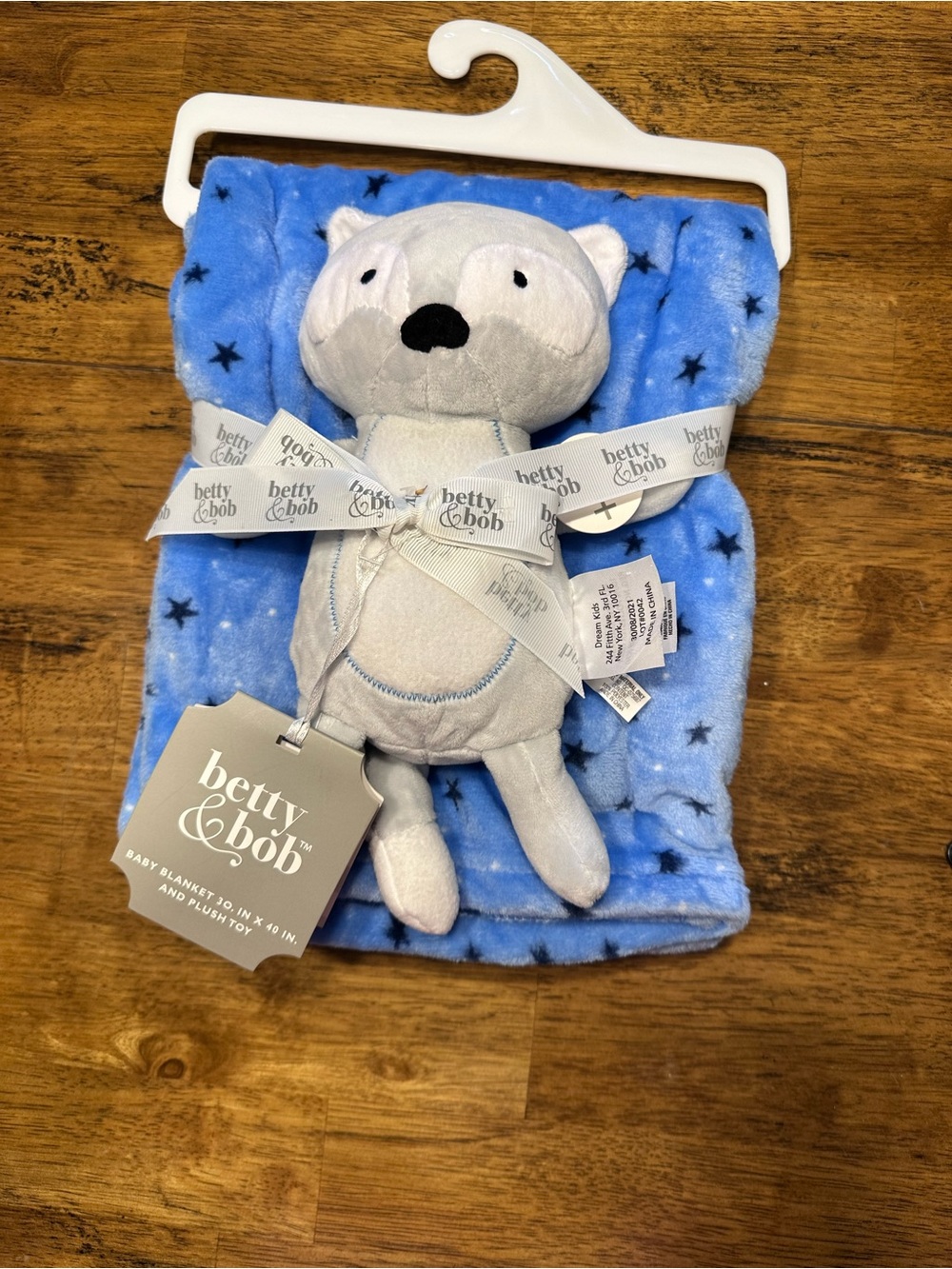 Betty & Bob Polar Bear with Blue Star Baby Blanket